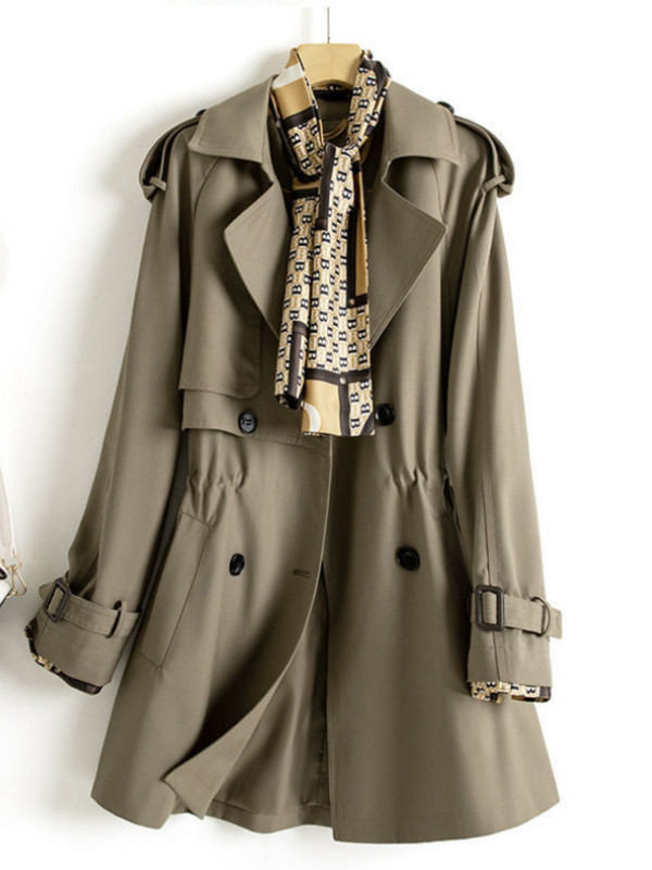 Trench-mantel naistele, uus kevad-sügis 2023, tugev keskmise pikkusega jakk, pikkade varrukatega kaherealine sügisene naisteriiete trenn