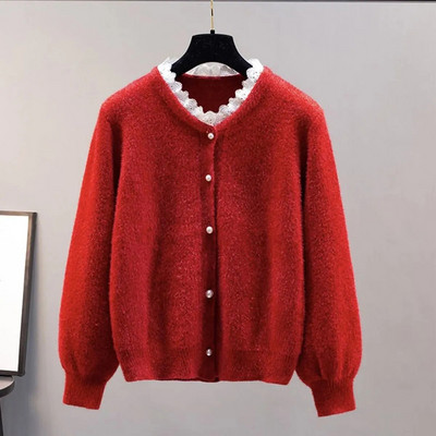 Pulover tricotat cu nasturi din dantelă la modă ocazională, în stil coreean, jachetă de culoare solidă, cardigan, primăvară, toamnă, largi, maiuri simple pentru femei