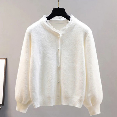Pulover tricotat cu nasturi din dantelă la modă ocazională, în stil coreean, jachetă de culoare solidă, cardigan, primăvară, toamnă, largi, maiuri simple pentru femei