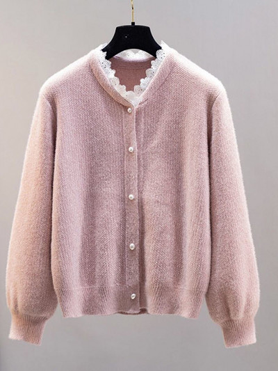 Pulover tricotat cu nasturi din dantelă la modă ocazională, în stil coreean, jachetă de culoare solidă, cardigan, primăvară, toamnă, largi, maiuri simple pentru femei
