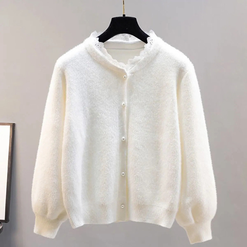 Pulover tricotat cu nasturi din dantelă la modă ocazională, în stil coreean, jachetă de culoare solidă, cardigan, primăvară, toamnă, largi, maiuri simple pentru femei