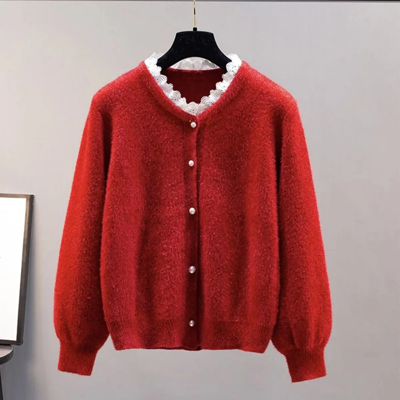 Pulover tricotat cu nasturi din dantelă la modă ocazională, în stil coreean, jachetă de culoare solidă, cardigan, primăvară, toamnă, largi, maiuri simple pentru femei