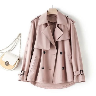 Κοντό γυναικείο αντιανεμικό 2023 Μόδα άνοιξη φθινόπωρο Χακί ροζ μαύρη καμπαρντίνα Νέα φαρδιά παλτό Γυναικεία εξωτερικά ενδύματα με διπλό στήθος