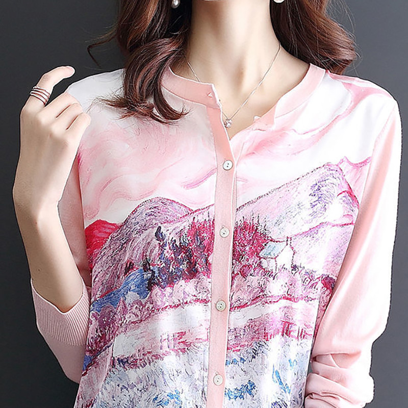 Proljetni novi pleteni kardigan u kineskom stilu Labava ležerna majica s dugim rukavima s okruglim izrezom Eleganti Vintage svijetložuti kardigan