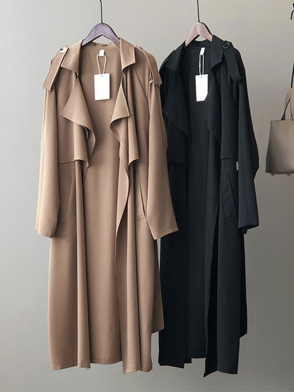 Kevadine naiste pikk tuulejakk Moodne tuulekindel retro eriti suure taskuga Elegantne õhuke kontorimantel vööga Briti 2023 uus