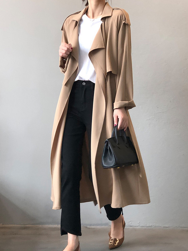 Kevadine naiste pikk tuulejakk Moodne tuulekindel retro eriti suure taskuga Elegantne õhuke kontorimantel vööga Briti 2023 uus