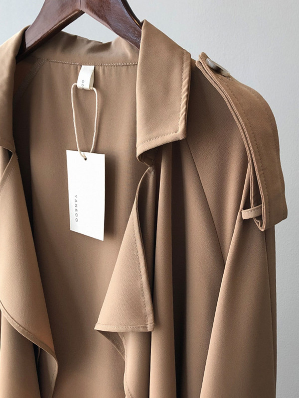 Kevadine naiste pikk tuulejakk Moodne tuulekindel retro eriti suure taskuga Elegantne õhuke kontorimantel vööga Briti 2023 uus