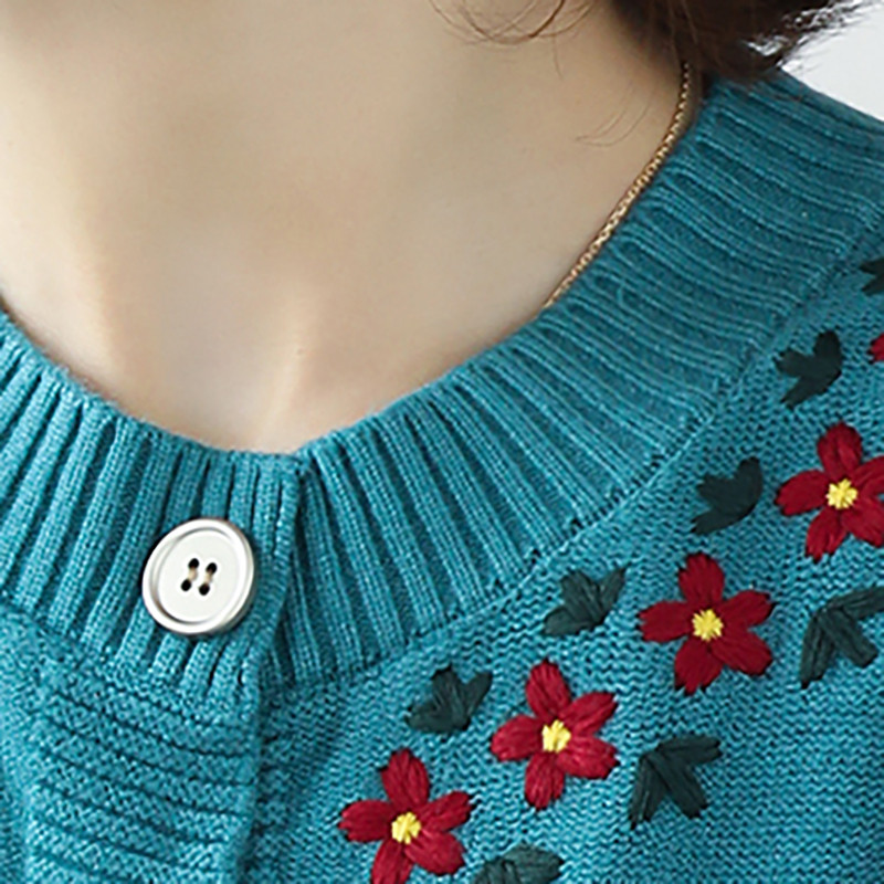 Πλεκτό Ζακέτα Γυναικεία Πουλόβερ Plus Size Κεντημένο Φαρδύ μακρυμάνικο παλτό Κομψό κοντό μπλουζάκι με λαιμόκοψη σε Ο, μονό στήθος