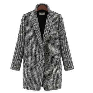 Naiste talvemantel Houndstooth villane mantel, moodne puuvillasegu, ühe nupuga tasku, ülisuur mantel, ülerõivad