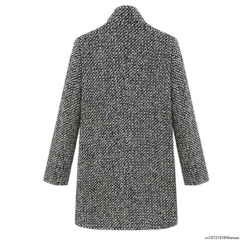 Žieminis paltas, moteriškas „Houndstooth“ vilnonis paltas Madinga medvilnės mišrios kišenės su vienu mygtuku su kišenėmis, viršutiniai moteriški drabužiai