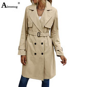 Ženski dugi trenč kaputi Kpop modne ulične osnovne jakne s remenom Gornja odjeća s trostrukim kopčanjem 2023. Kaput s vjetrovkama za djevojčice