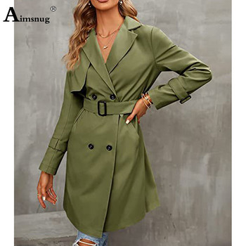 Γυναικείες μακριές καμπαρντίνες Kpop Fashion Street Basic Jackets with Belt 2023 Triple Breasted Tops Outerwear Girls Windbreaker Coat