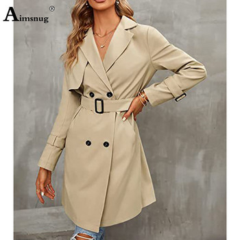 Γυναικείες μακριές καμπαρντίνες Kpop Fashion Street Basic Jackets with Belt 2023 Triple Breasted Tops Outerwear Girls Windbreaker Coat