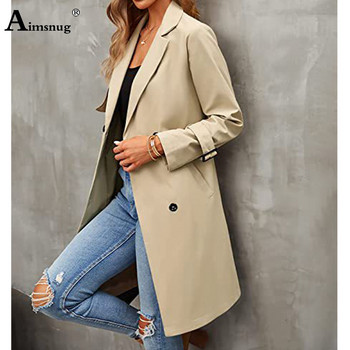 Γυναικείες μακριές καμπαρντίνες Kpop Fashion Street Basic Jackets with Belt 2023 Triple Breasted Tops Outerwear Girls Windbreaker Coat