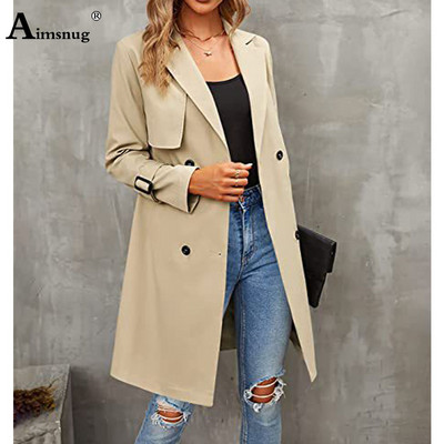 Ženski dugi trenč kaputi Kpop modne ulične osnovne jakne s remenom Gornja odjeća s trostrukim kopčanjem 2023. Kaput s vjetrovkama za djevojčice