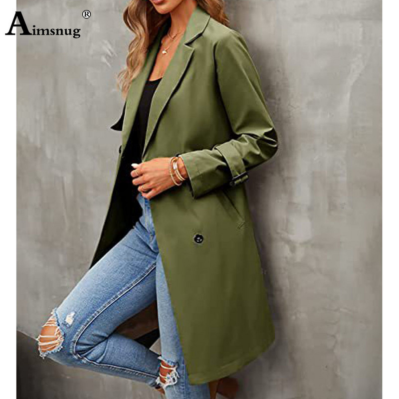 Ženski dugi trenč kaputi Kpop modne ulične osnovne jakne s remenom Gornja odjeća s trostrukim kopčanjem 2023. Kaput s vjetrovkama za djevojčice