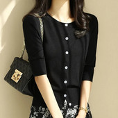 Κορεάτικη μόδα Ice Silk Λεπτό γυναικείο πουλόβερ Κομψή απλή μαύρη ζακέτα καλοκαιρινή νέα λεπτή εφαρμογή με μισό μανίκι πλεκτό μπλουζάκι με στρογγυλή λαιμόκοψη