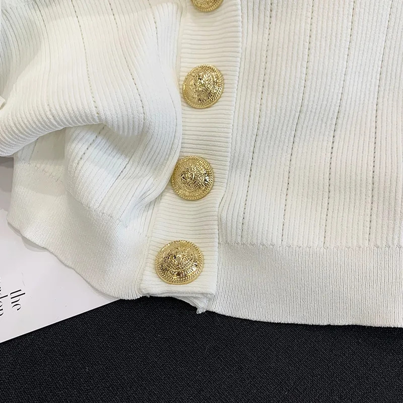 Γυναικεία vintage κοντομάνικη λαιμόκοψη πλεκτή ζακέτα καλοκαιρινή μόδα Μονό στήθος λεπτό πλεκτό Κορεάτικο στυλ casual ρούχα