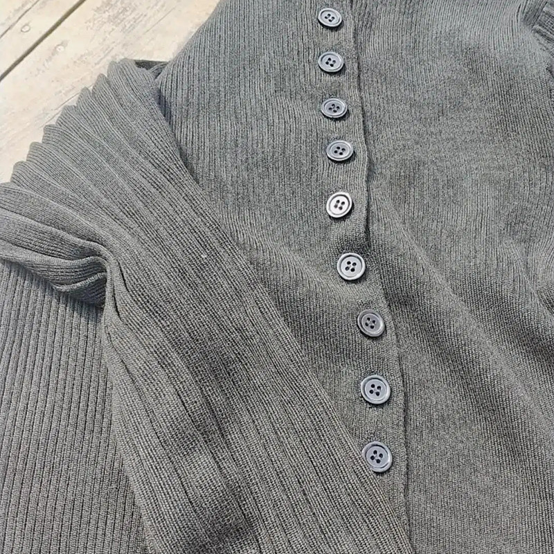 Vintage Μονό στήθος Πλεκτό Ζακέτα Γυναικεία Ρούχα Φθινόπωρο Χειμώνας Μόδα Κομψό φανάρι με ψηλό μισό γιακά πουλόβερ