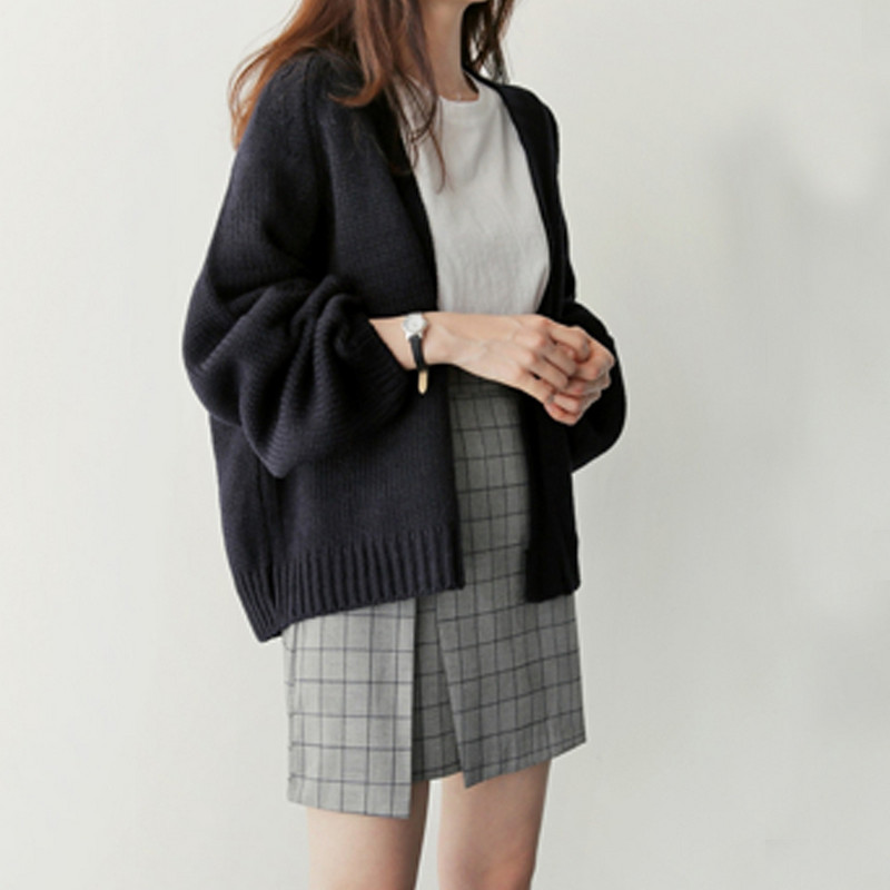Κορεάτικο Φθινοπωρινό Χειμερινό Κομψό Χαλαρό Κοντό Ζακέτα Μονόχρωμη Μονόχρωμη Πλεκτή Ζακέτα Πανωφόρι Φοιτητικό παντός αγώνα