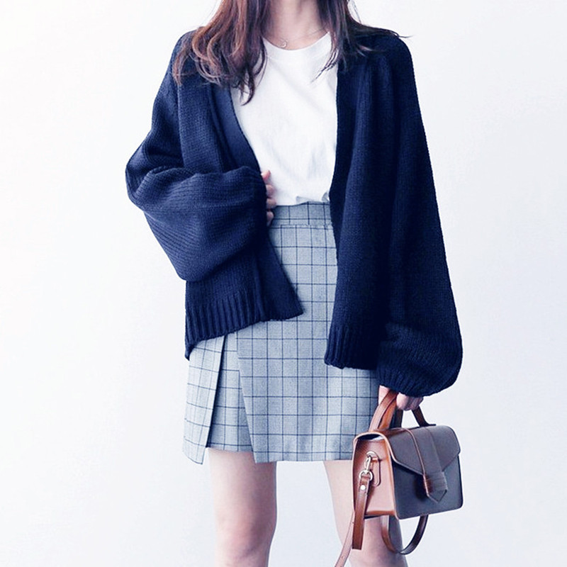 Κορεάτικο Φθινοπωρινό Χειμερινό Κομψό Χαλαρό Κοντό Ζακέτα Μονόχρωμη Μονόχρωμη Πλεκτή Ζακέτα Πανωφόρι Φοιτητικό παντός αγώνα