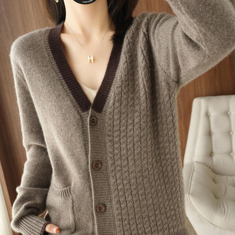 2022 Φθινοπωρινό καινούργιο πουλόβερ με λαιμόκοψη Κορεατικής μόδας σε συντομότερο μέγεθος Ζακέτα με πλέξη με ριμπ μονόχρωμη χαλαρή γυναικεία πλεκτή μπλούζα