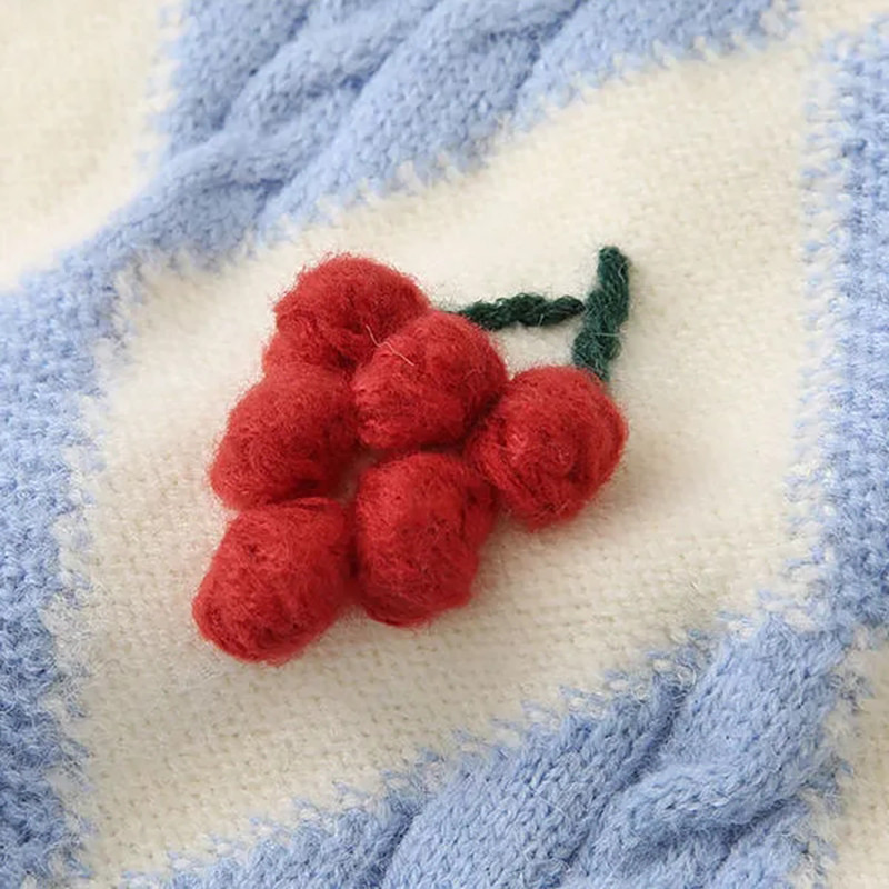 Vintage Laciness V λαιμόκοψη πουλόβερ Γυναικείο σχέδιο ρόμβος Φθινοπωρινό γλυκό πανωφόρι μακρυμάνικο πλεκτό ζακέτες κερασιές ντεκόρ Λεπτές μπλούζες