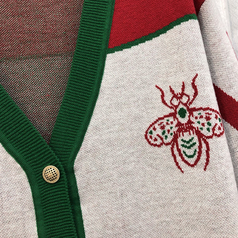 Φθινόπωρο Χειμώνας Νέο Χρώμα ασορτί με Πράσινη Ζακέτα Γυναικείο πουλόβερ Casual με V λαιμόκοψη μακρυμάνικο επάνω κουμπί Φαρδύ πλεκτό μπουφάν