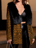 Γυναικείο παλτό Finjani Leopard Print Πανωφόρι με αντίθεση Fuzzy Open μπροστά από ψεύτικη γούνα Casual and Fashion For Women 2023