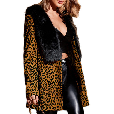 Γυναικείο παλτό Finjani Leopard Print Πανωφόρι με αντίθεση Fuzzy Open μπροστά από ψεύτικη γούνα Casual and Fashion For Women 2023