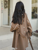 LANMREM Καφέ Καμπαρντίνα Γυναικεία Ραφή Χρώμα Πέτο Διπλό Μόδα Ανεμοδράστη Γυναικεία Streetwear Ρούχα 2R5274