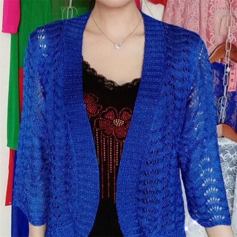 Άνοιξη Καλοκαίρι Νέα Ζακέτα με πλέξη Ice Silk Μεσήλικες ηλικιωμένες μητέρες με Beading Joker μονόχρωμο σάλι κοίλο αντηλιακό παλτό