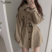 Trench Women Solid Elegant Mood, Reguleeritav vöökoht, üherealine, alla keeratav krae, lahtine tööriist Välisrõivad Mujer Safari Style BF