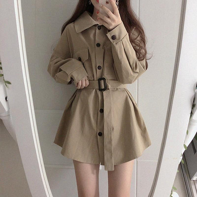 Trench Women Solid Elegant Mood, Reguleeritav vöökoht, üherealine, alla keeratav krae, lahtine tööriist Välisrõivad Mujer Safari Style BF