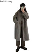 Κουμπί επάνω Γυναικείο λαιμόκοψη X-Long Vintage Καφέ Χακί Καρό Ριγέ Χαλαρή Μακριά Καμπαρντίνα Γυναικεία Φθινοπωρινή Chaqueta Outwear Windbreaker