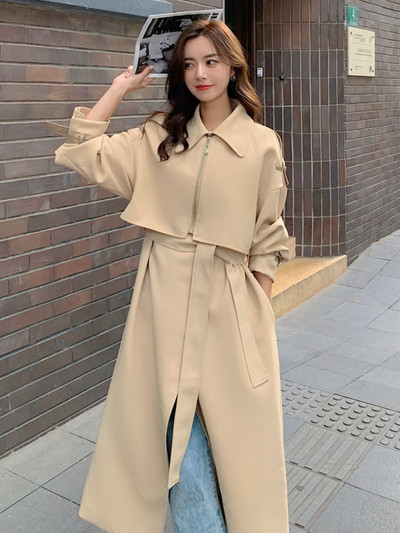 LANMREM Καμπαρντίνα με φερμουάρ συνονθύλευμα Γυναικεία Πέτο με μακρυμάνικο πίσω παλτό σπαστό ζώνη Γυναικεία Ρούχα 2023 Φθινόπωρο Νέο 2YA4040