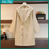 Uus 2022. aasta sügistalvine suures suuruses tuulepluus naistele suures suuruses avara pikkade varrukatega khakivärvi kapuutsiga mantel 3XL 4XL 5XL 6XL 7XL