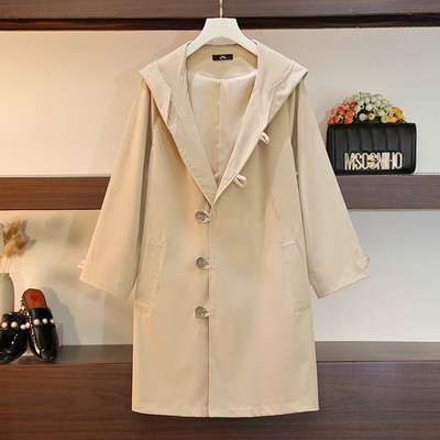 Uus 2022. aasta sügistalvine suures suuruses tuulepluus naistele suures suuruses avara pikkade varrukatega khakivärvi kapuutsiga mantel 3XL 4XL 5XL 6XL 7XL