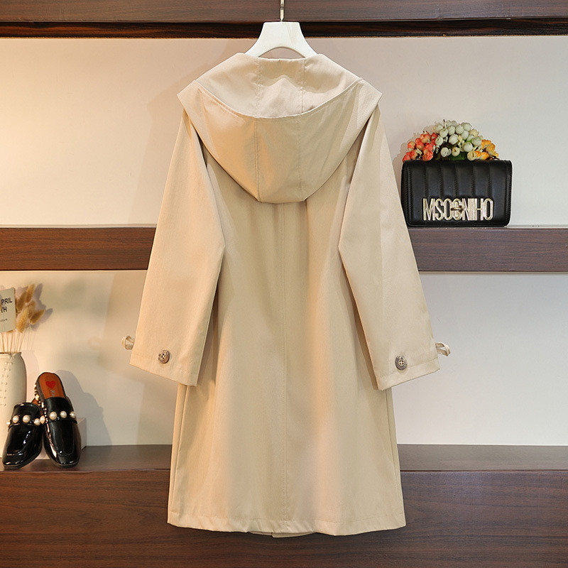 Uus 2022. aasta sügistalvine suures suuruses tuulepluus naistele suures suuruses avara pikkade varrukatega khakivärvi kapuutsiga mantel 3XL 4XL 5XL 6XL 7XL