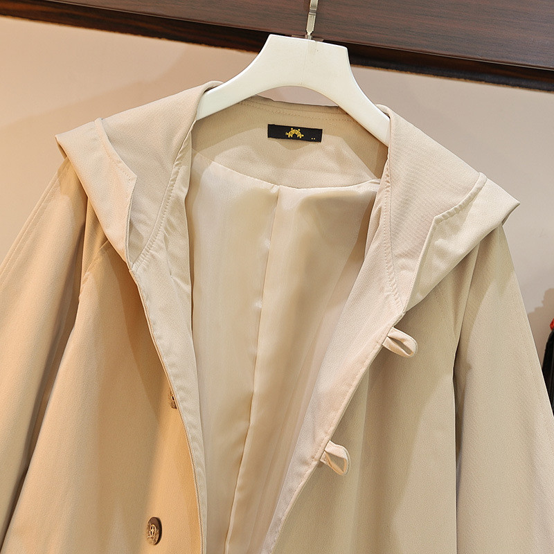 Uus 2022. aasta sügistalvine suures suuruses tuulepluus naistele suures suuruses avara pikkade varrukatega khakivärvi kapuutsiga mantel 3XL 4XL 5XL 6XL 7XL