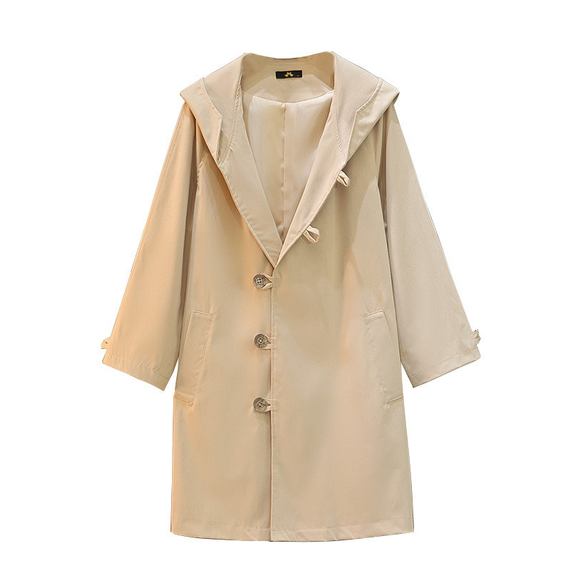 Uus 2022. aasta sügistalvine suures suuruses tuulepluus naistele suures suuruses avara pikkade varrukatega khakivärvi kapuutsiga mantel 3XL 4XL 5XL 6XL 7XL