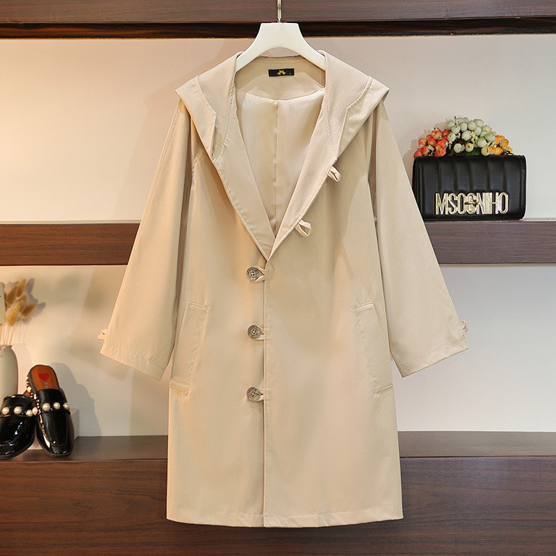 Uus 2022. aasta sügistalvine suures suuruses tuulepluus naistele suures suuruses avara pikkade varrukatega khakivärvi kapuutsiga mantel 3XL 4XL 5XL 6XL 7XL