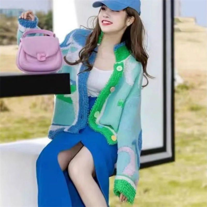 Γυναικείο φθινοπωρινό μπουφάν πουλόβερ χρωματικής αντίθεσης Χειμερινό Χύμα Πλεκτό Παλτό Ζακέτα Y2K Ένδυση Sueters De Mujer Moda