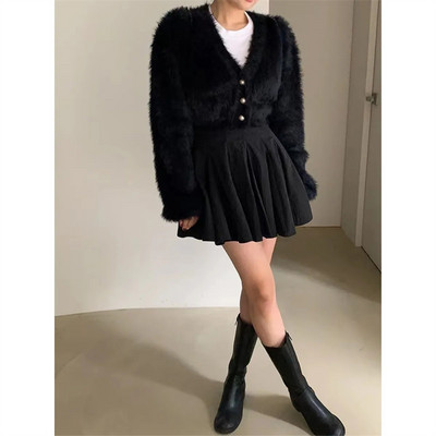 Σετ δύο τεμαχίων βελούδινο γιλέκο σπαγγέτι με λουρί + μακρυμάνικη πλεκτή ζακέτα 2023 Spring Milk Cashmere Cardigan Sueters De Mujer