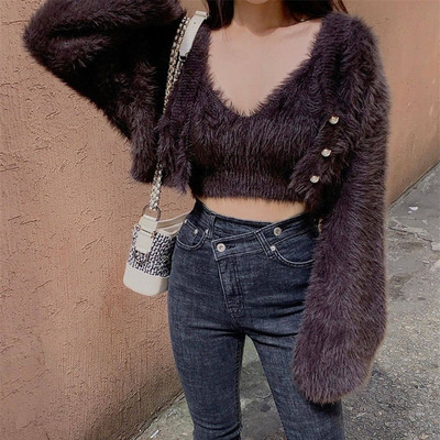 Σετ δύο τεμαχίων βελούδινο γιλέκο σπαγγέτι με λουρί + μακρυμάνικη πλεκτή ζακέτα 2023 Spring Milk Cashmere Cardigan Sueters De Mujer