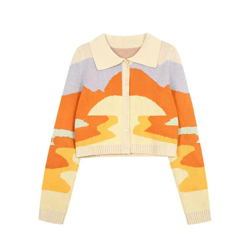 Vintage kärbitud kardigan Naiste Korea mood Sügisoranž pikkade varrukatega üherealine kudum Naiste kampsunid sueters de mujer