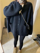 Preveliki kardigan u korejskom stilu smeđe boje kave Ženski džepni kardigan s jednim kopčanjem Jesen Zima Pletiva V-izrez