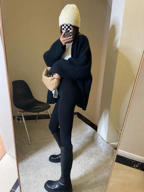 Preveliki kardigan u korejskom stilu smeđe boje kave Ženski džepni kardigan s jednim kopčanjem Jesen Zima Pletiva V-izrez