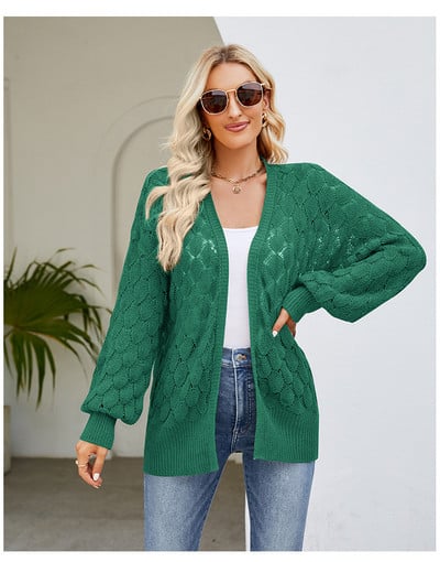 Ženski kardigan, ležerni široki pulover s otvorenim šavom, izdubljeni kardigan s dugim rukavima za žene, jesenska jednobojna gornja odjeća, akril