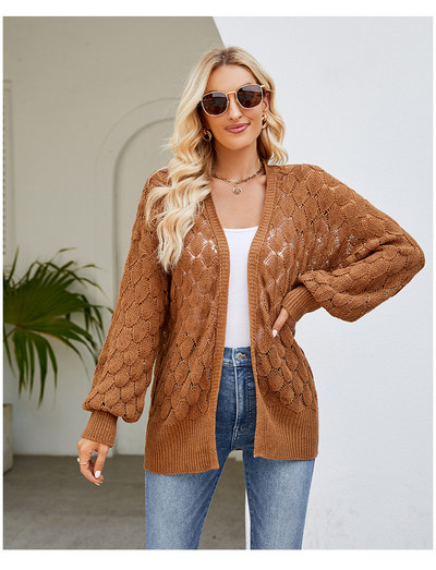 Ženski kardigan, ležerni široki pulover s otvorenim šavom, izdubljeni kardigan s dugim rukavima za žene, jesenska jednobojna gornja odjeća, akril